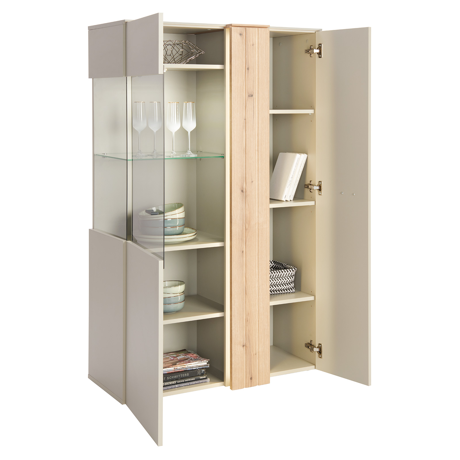 Highboardvitrine SANTANA - Coast Evoke Eiche-kieselgrau - 94 cm