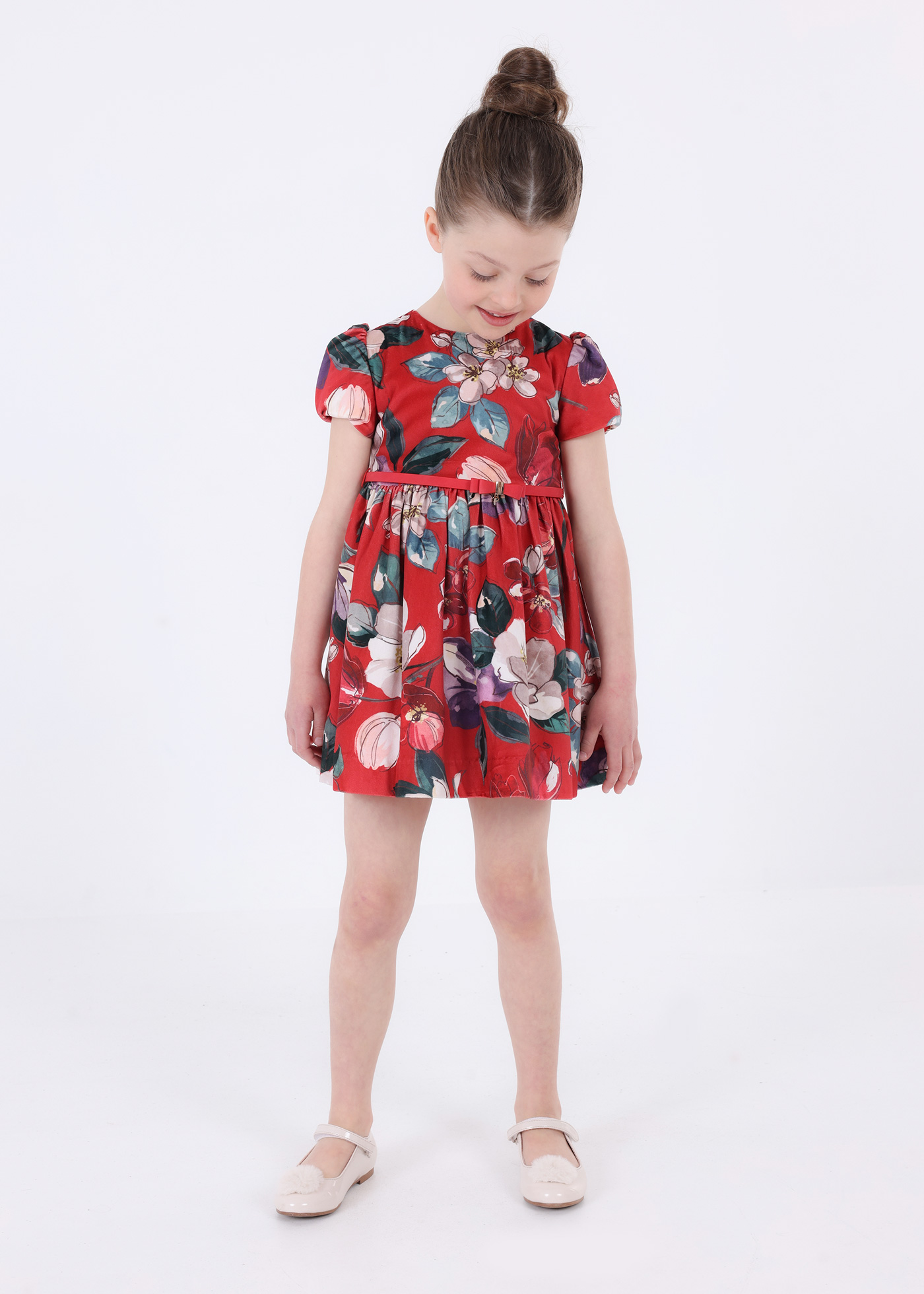 Vestido infantil de veludo estampado