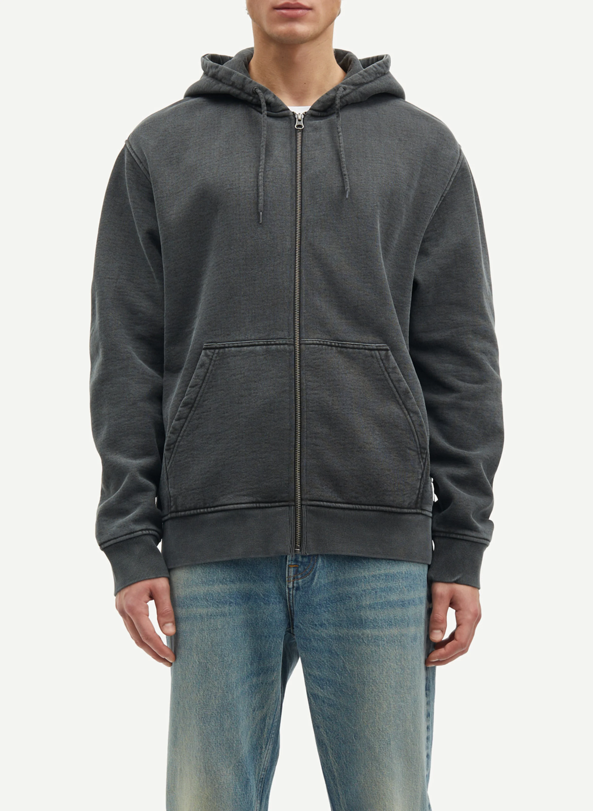 SAPIGMENT - Sweat zippé à capuche en coton bio mélanté | Noir