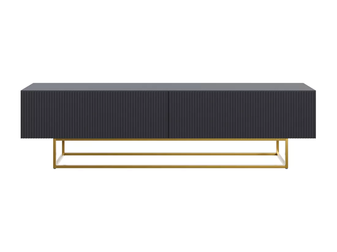 Meuble TV - 175 cm - noir sur pieds dorés - VELDIO
