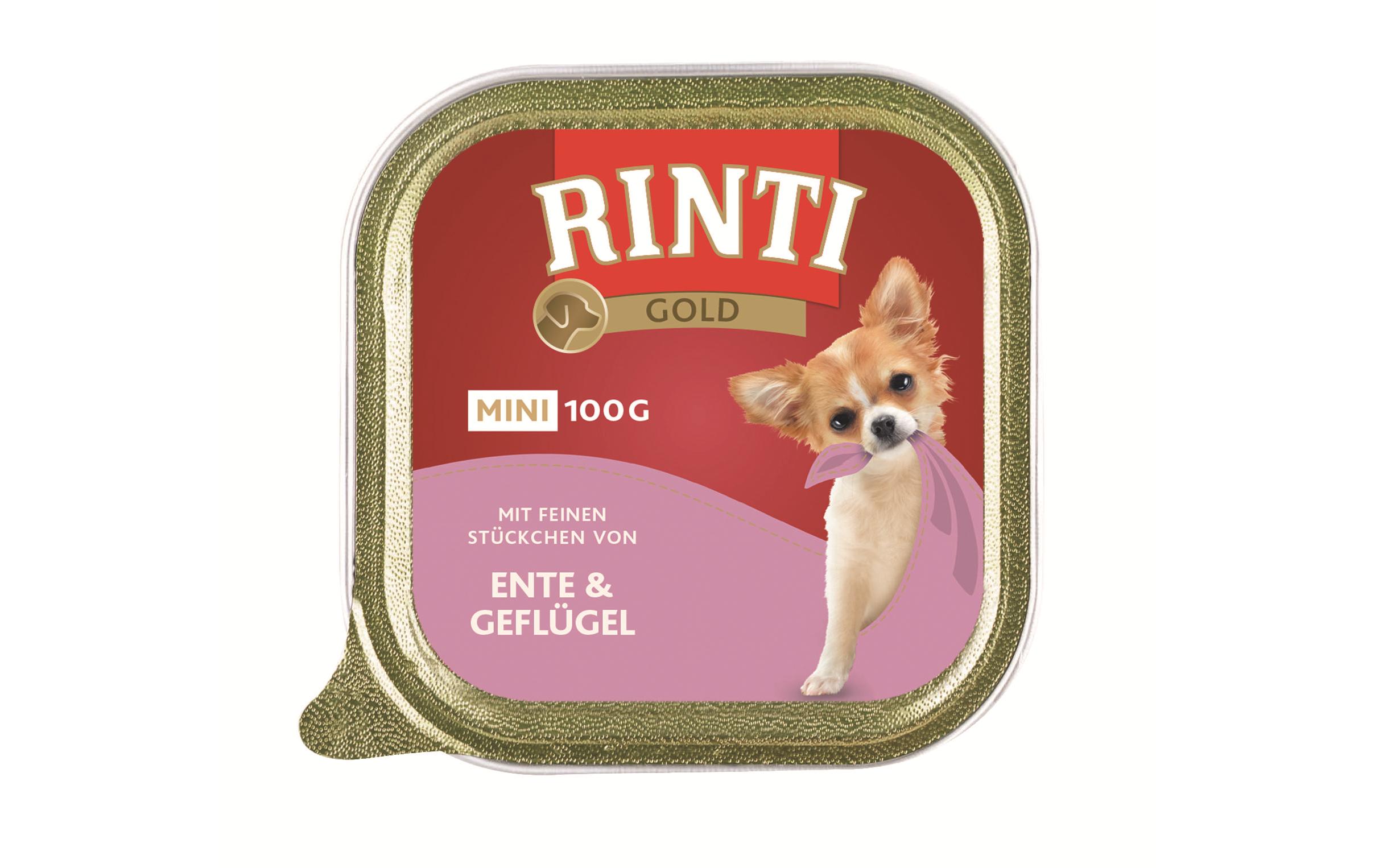 Nassfutter Gold Mini Ente & Geflügel, 16 x 100 gAlleinfutter für ausgewachsene Hunde
