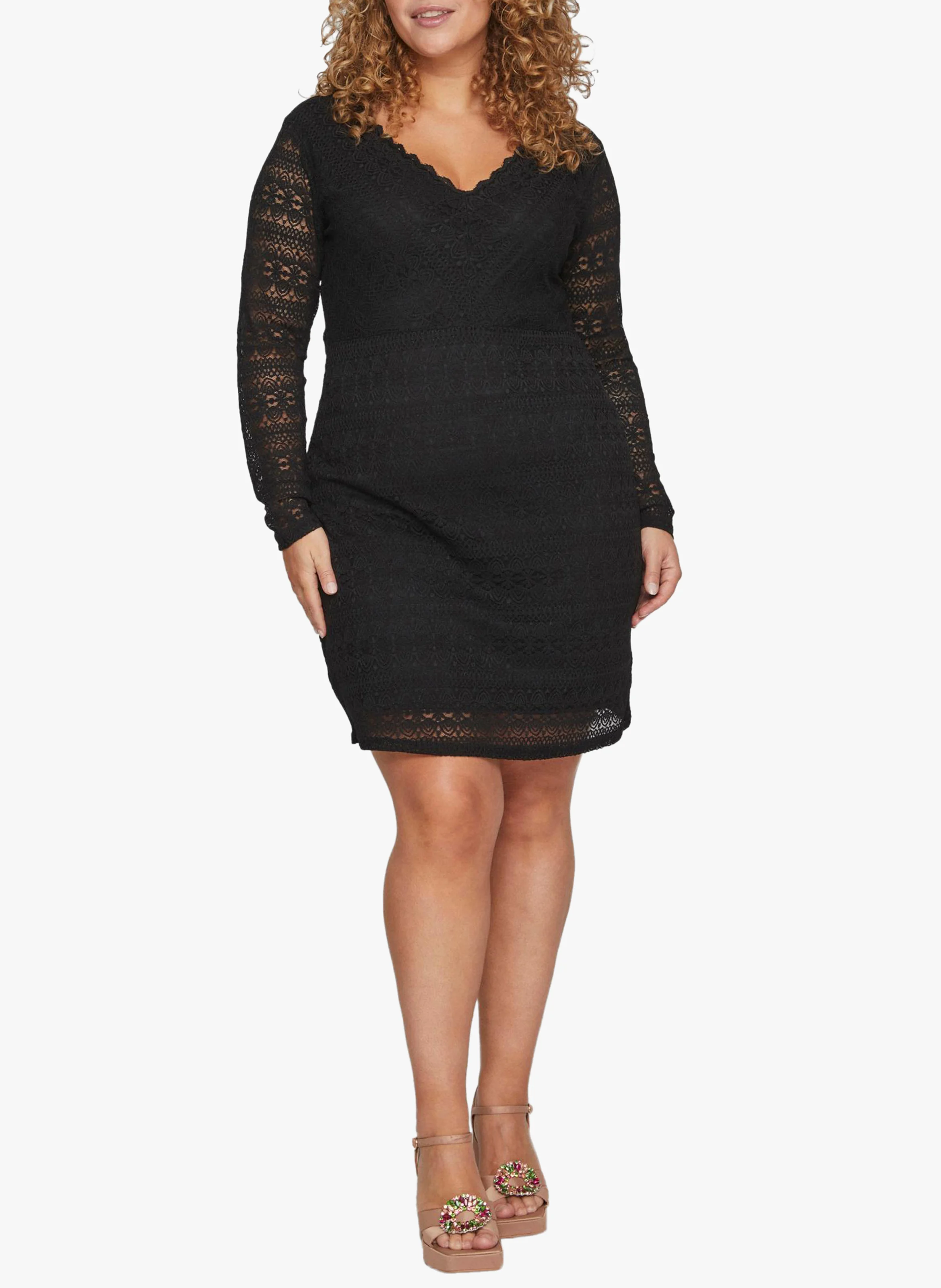 CHIKKA - Robe courte col V en dentelle| Noir