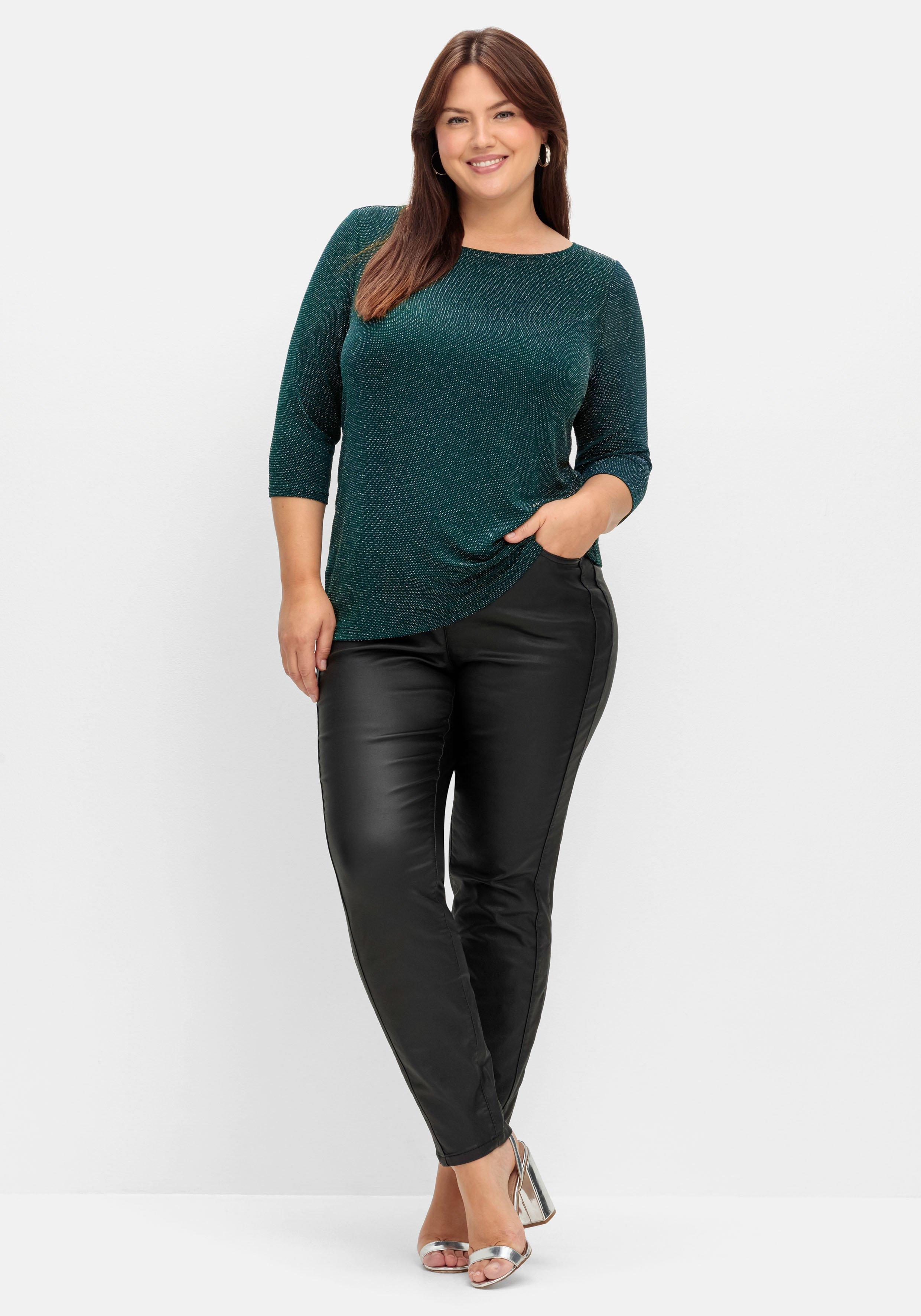 3/4-Arm-Shirt mit Glitzergarn und U-Boot-Ausschnitt