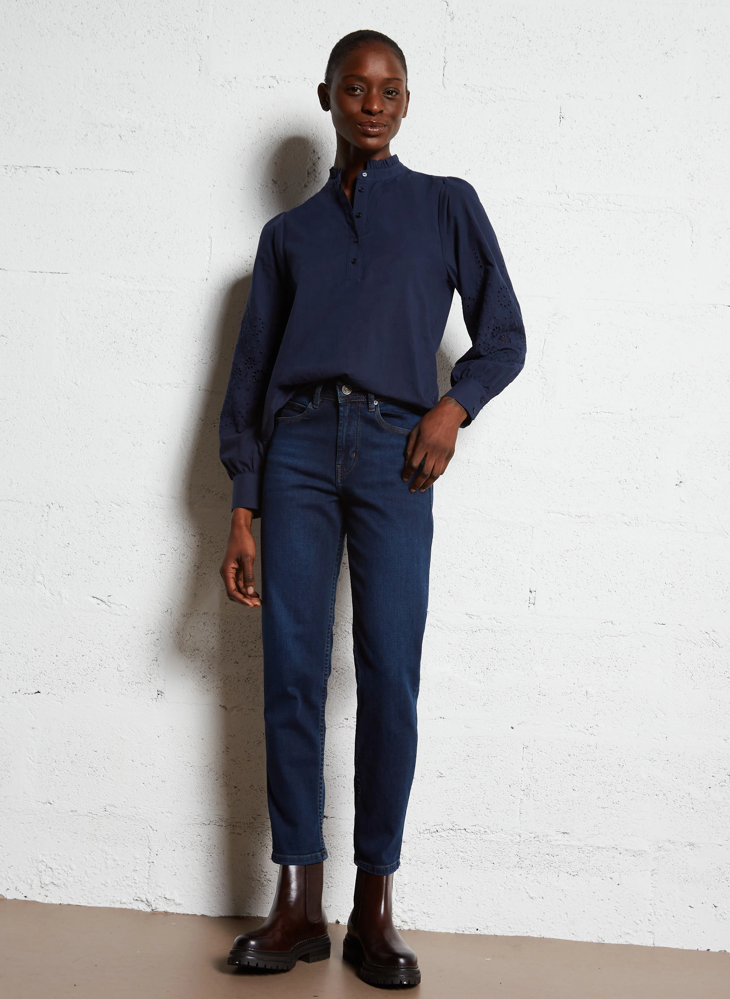 CHALIBA - Blouse col victorien en coton | Bleu