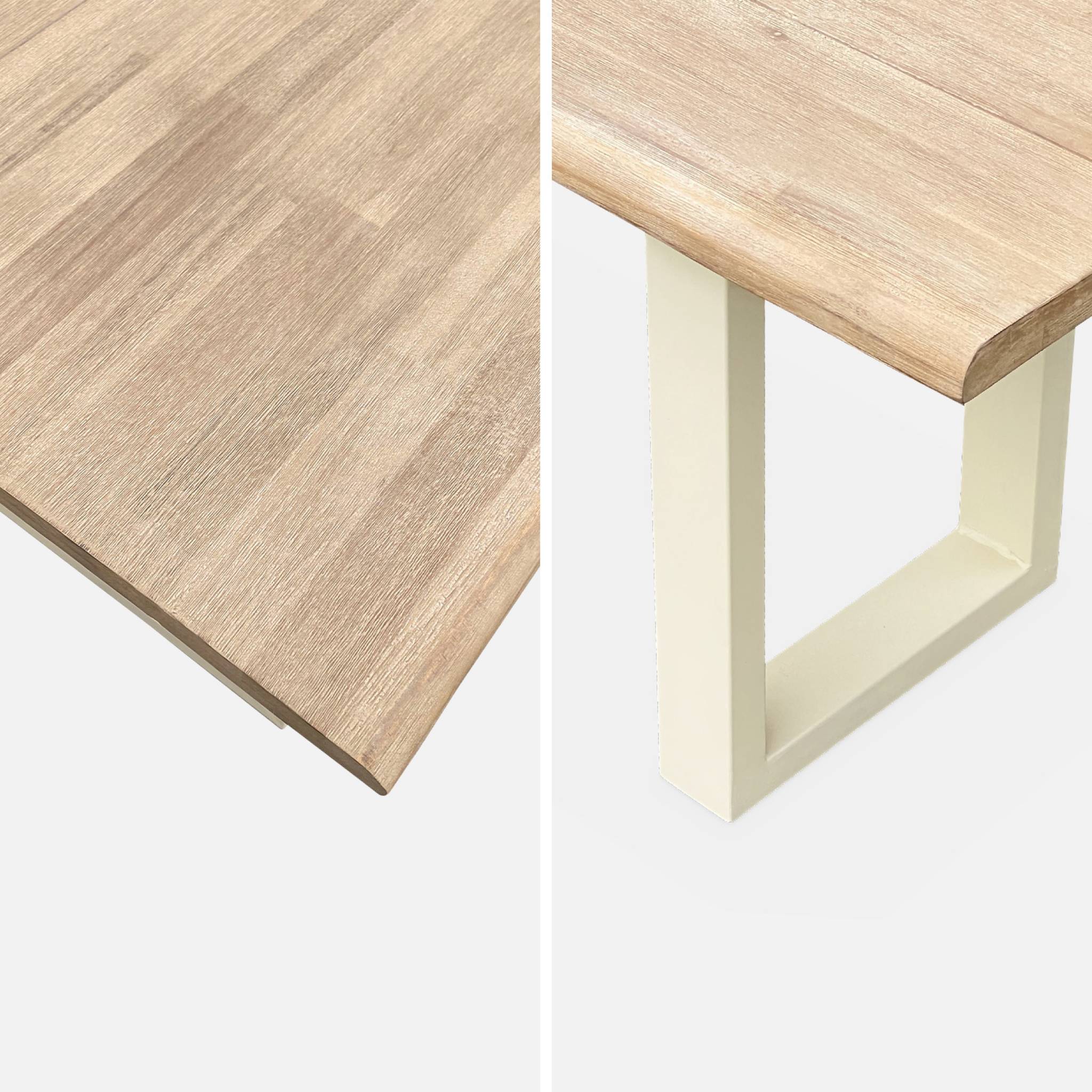 Table intérieur / extérieur en bois 180cm. 6 places. Bois d'acacia et structure en acier ivoire