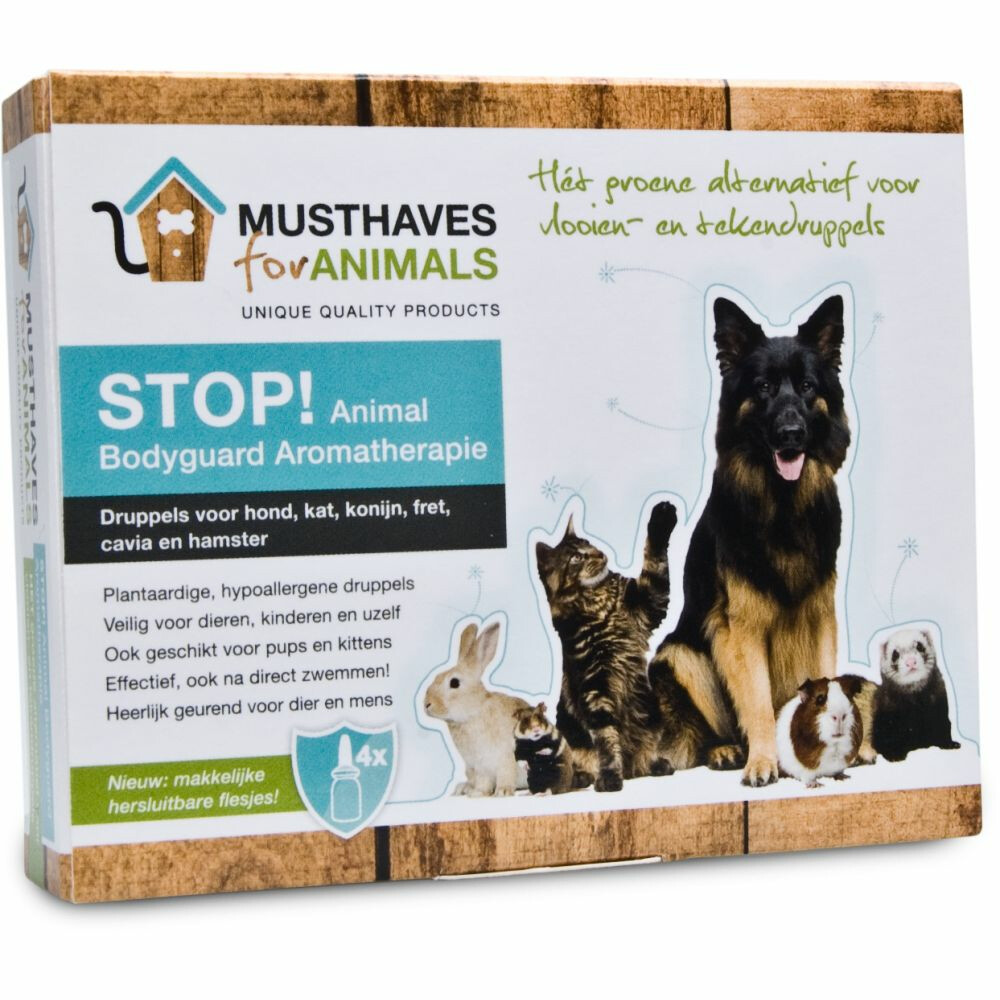 STOP! Animal Bodyguard Aromatherapie Anti Vlooien en Teken DruppelsHond en Kat4 x 8 ml