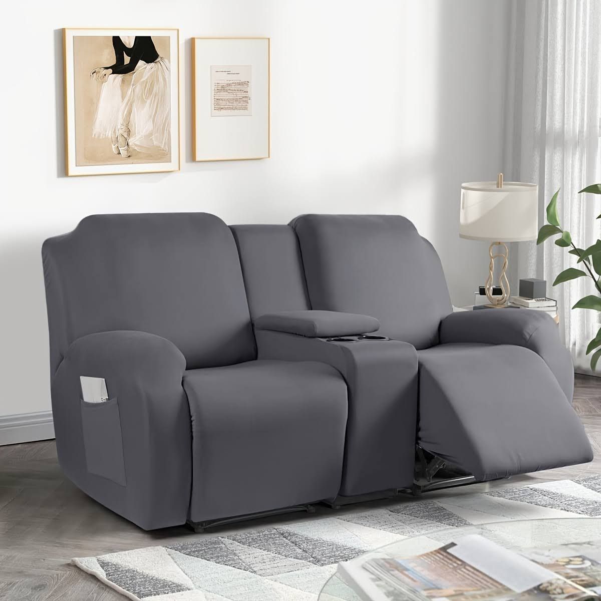 Zimmer sachen, Sachen für zimmer, 8-teiliger elastischer Sofabezug mit Becherhalter-Design für Doppelsofa, Sachen für das zimmer, Zimmer