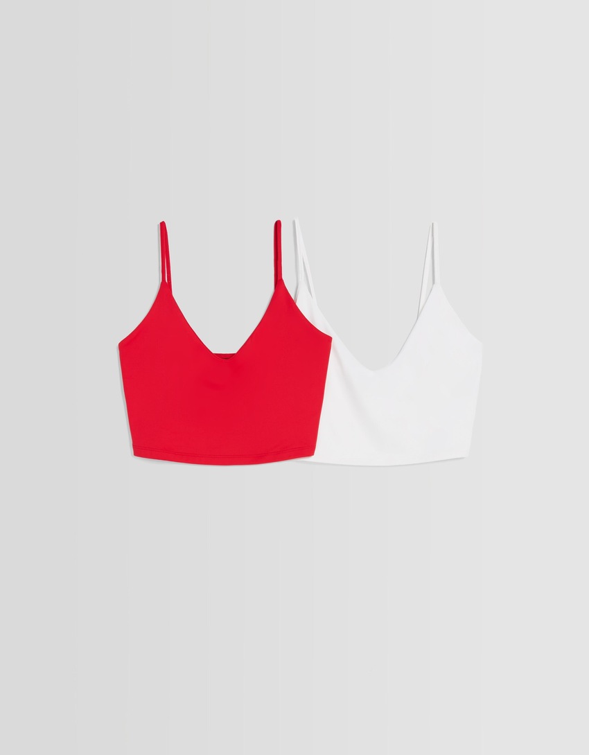 Conjunto de 2 tops cropped com alças finas