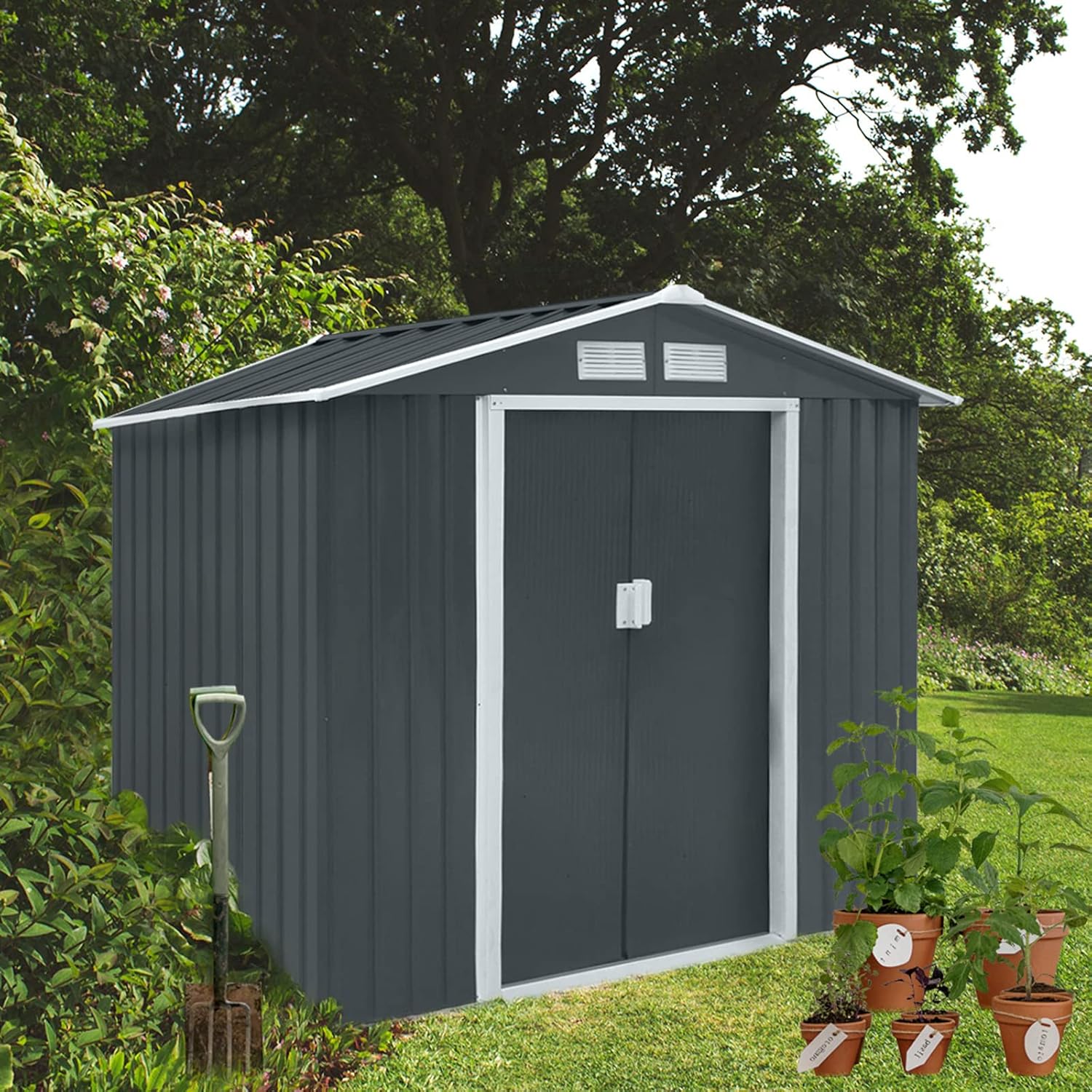 S100 XL Metall Gerätehaus Verschiedene Größen Geräteschuppen Garten Schuppen Gartenhaus Grau Anthrazit
