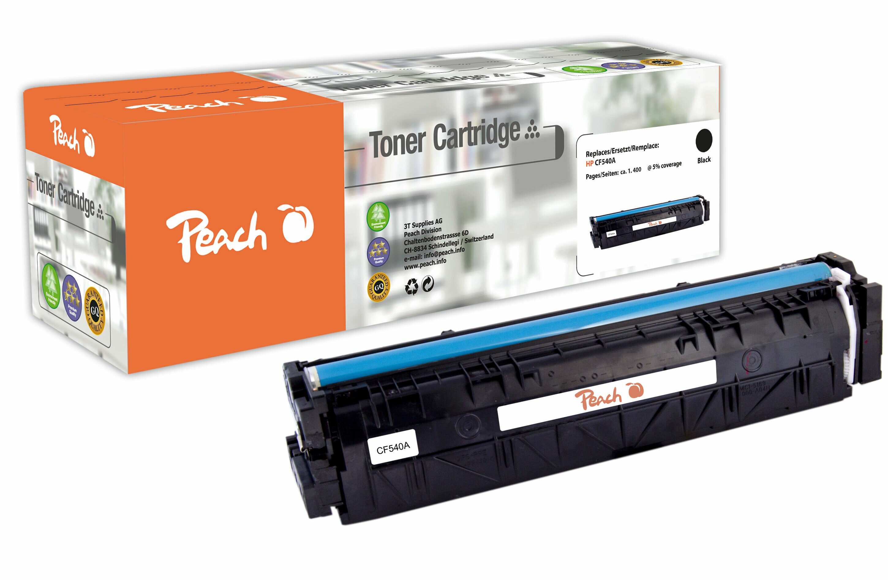Peach HP 203 ABK Toner bk ersetzt HP No. 203A BK, CF540A für z.B. HP Color LaserJet Pro MFP M 281 fdw, HP Color LaserJet Pro M 254 dnw (wiederaufbereitet)