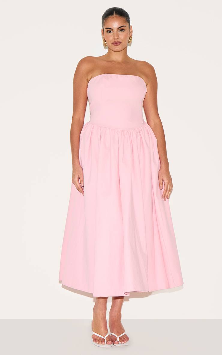 Rose Bonbon Robe Midaxi Patineuse Grande Taille À Bandeau Froncé En Tissu Tissé