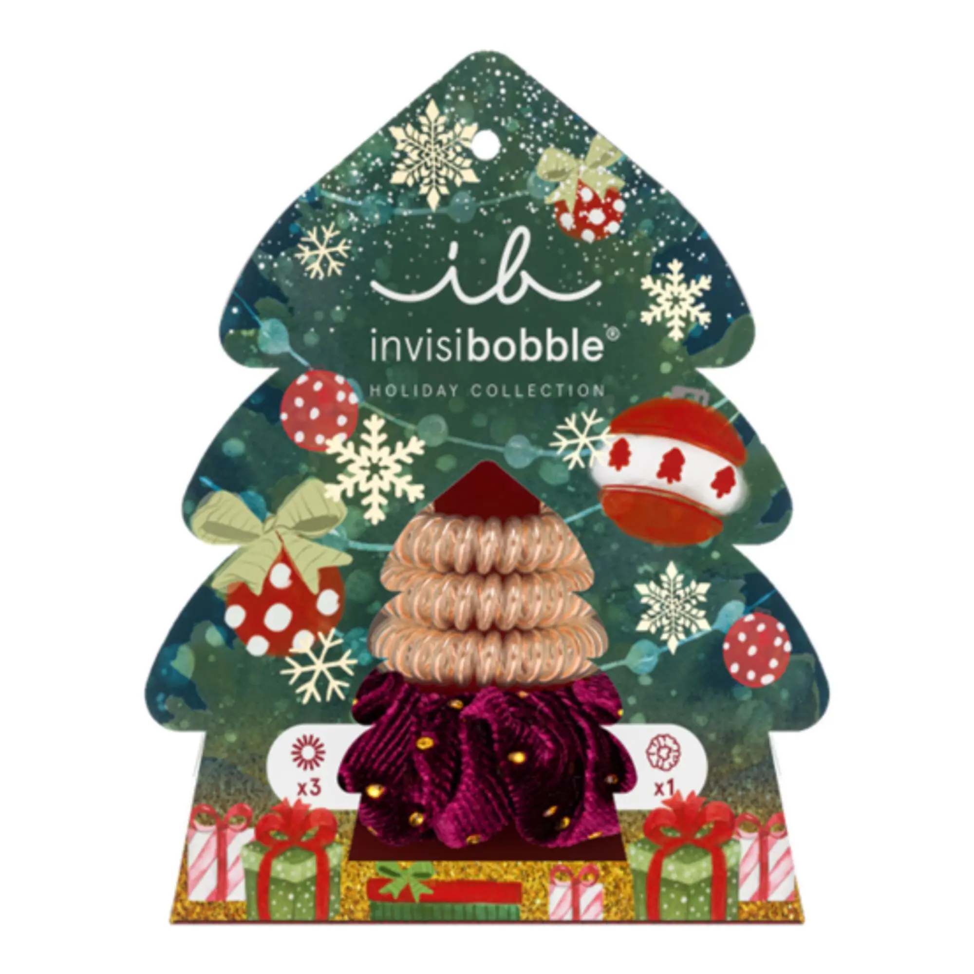 Invisibobble - Good Things Come in Trees Chouchou Velours & 3 Élastiques à Spirale - Élastique, barrette et pince