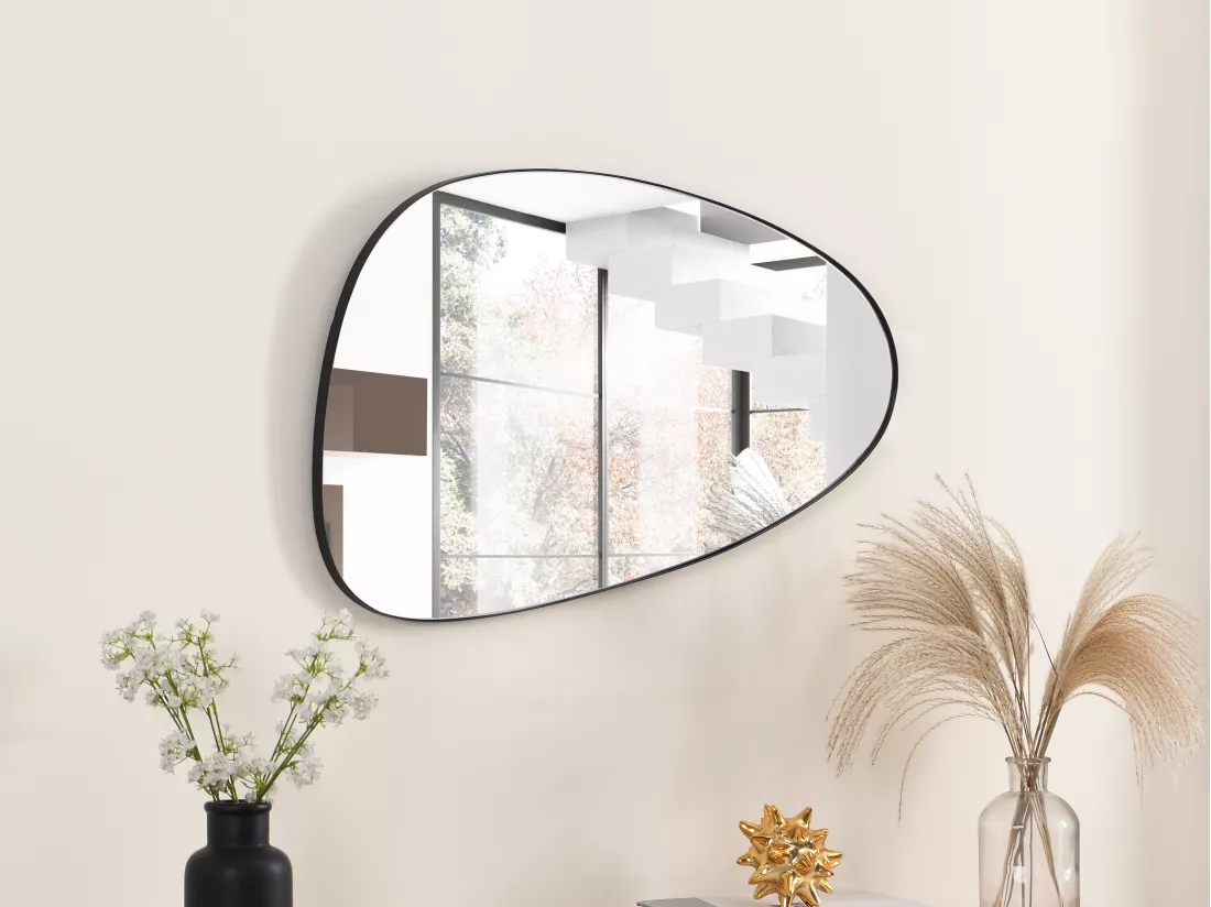 Miroir organique en métal - L. 72 x H. 35 cm - Noir - MANAROLA