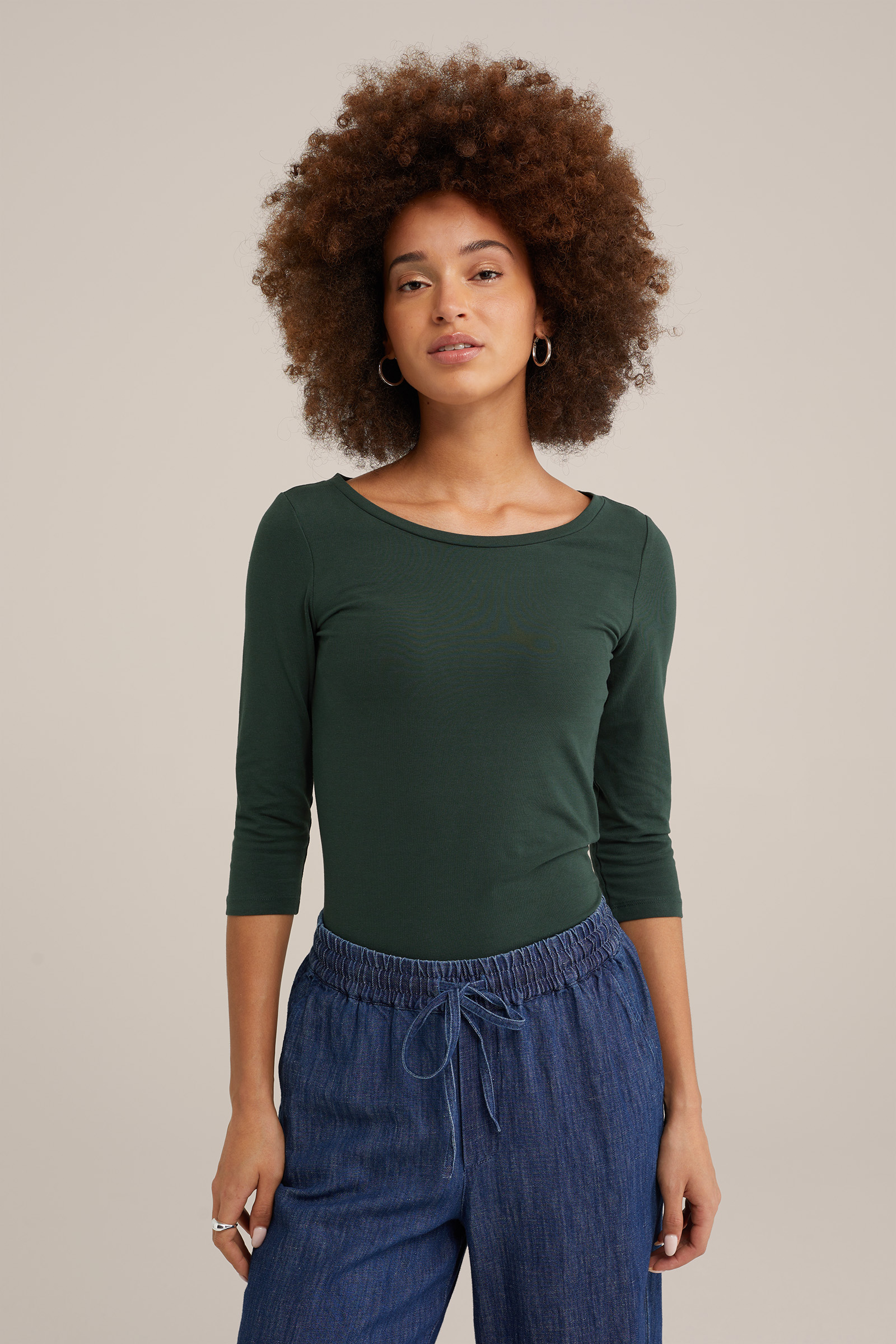 T-shirt met driekwart mouwen WE Fashion Donkergroen