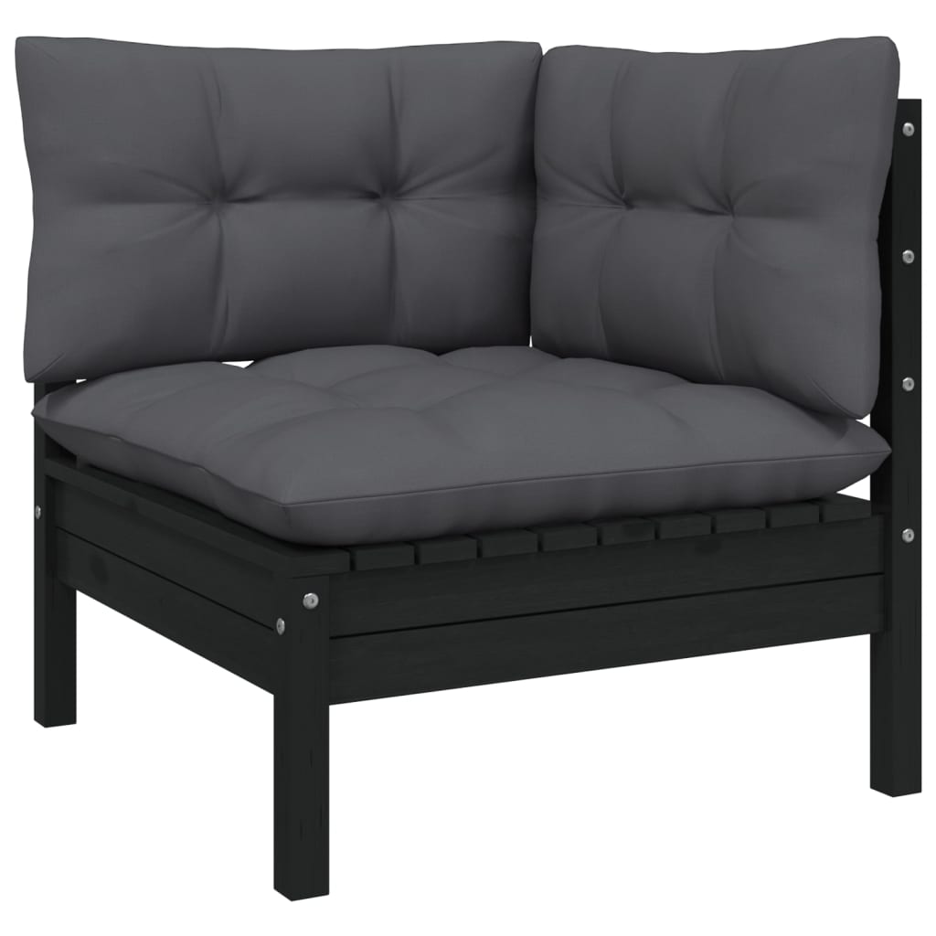 Salon de jardin meuble d'extérieur ensemble de mobilier 13 pièces avec coussins noir bois de pin massif