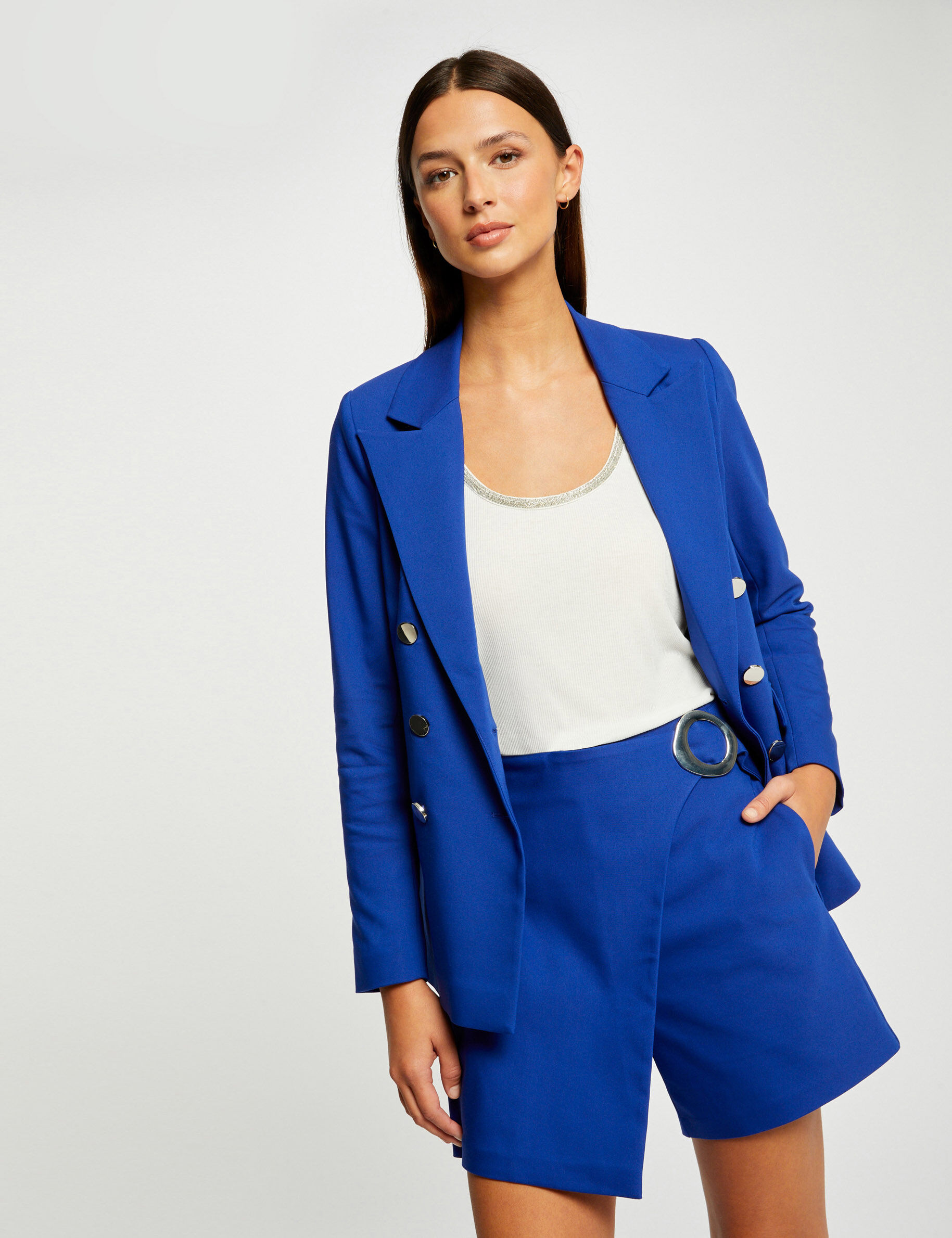 Jupe-short droite avec boucle bleu electrique femme - bleu_electrique