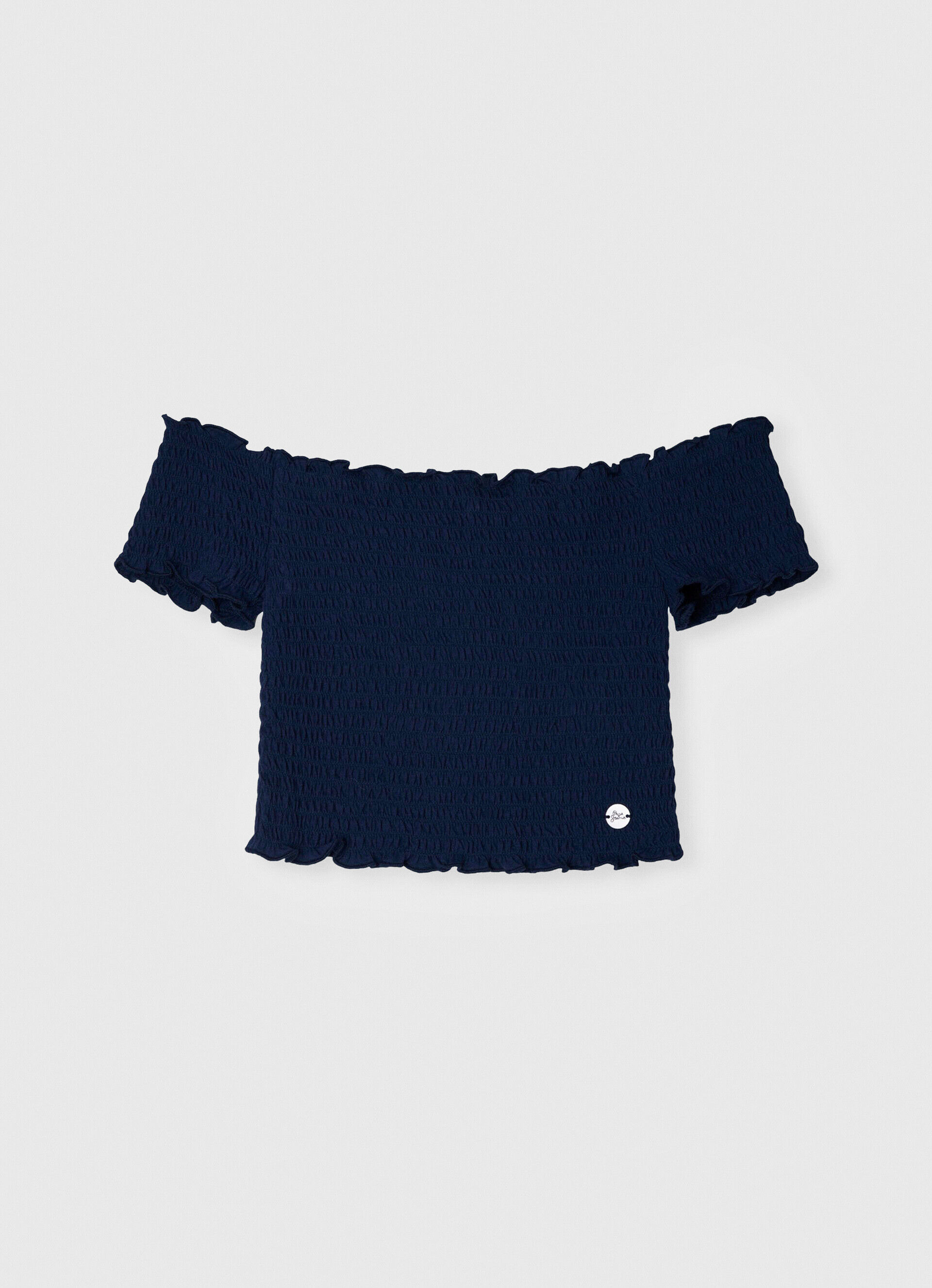 Blusa de manga curta com babados - azul dulwich