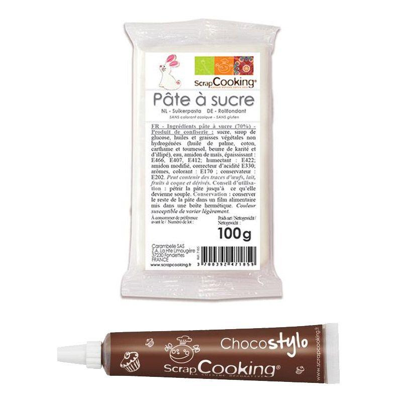 Stylo chocolat + Pâte à sucre blanche 100 g Scrapcooking