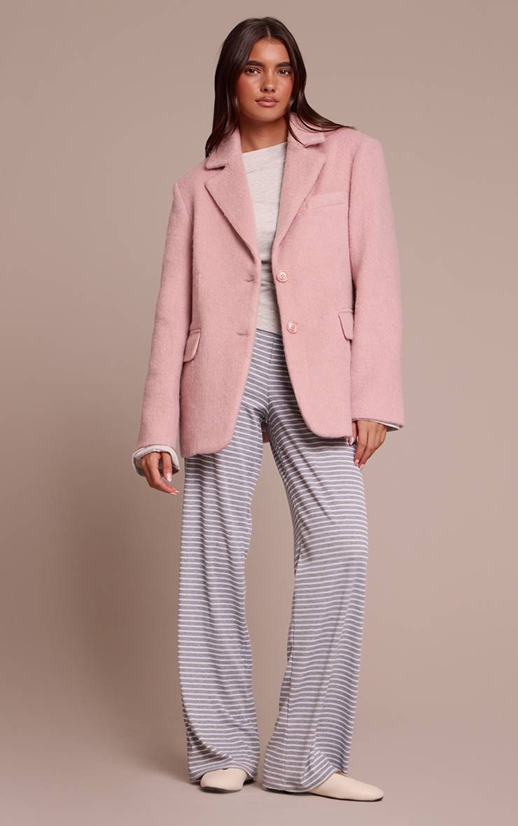 Rose Blazer Oversize Effet Laine Brossée