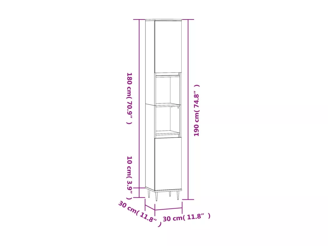 Armoire de salle de bain noir 30x30x190 cm bois d'ingénierie