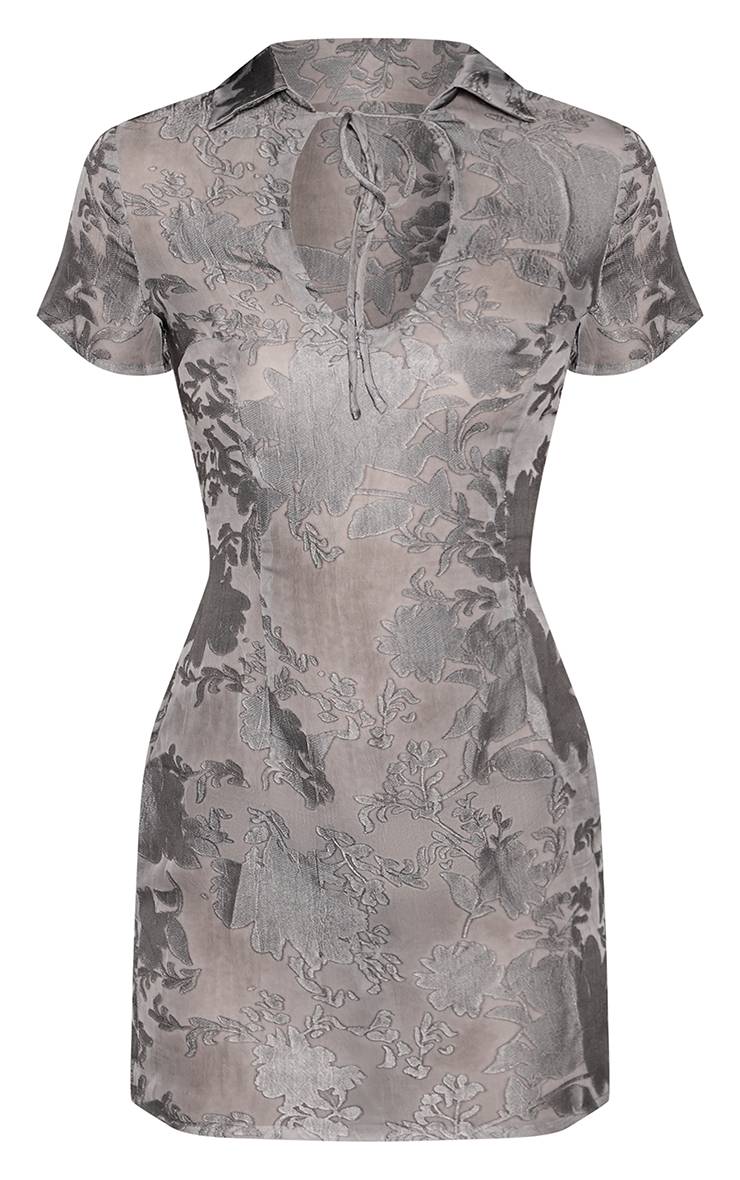 Charcoal Grey Robe Mini En Mousseline Florale Charbon Vintage Avec Nœud Devant