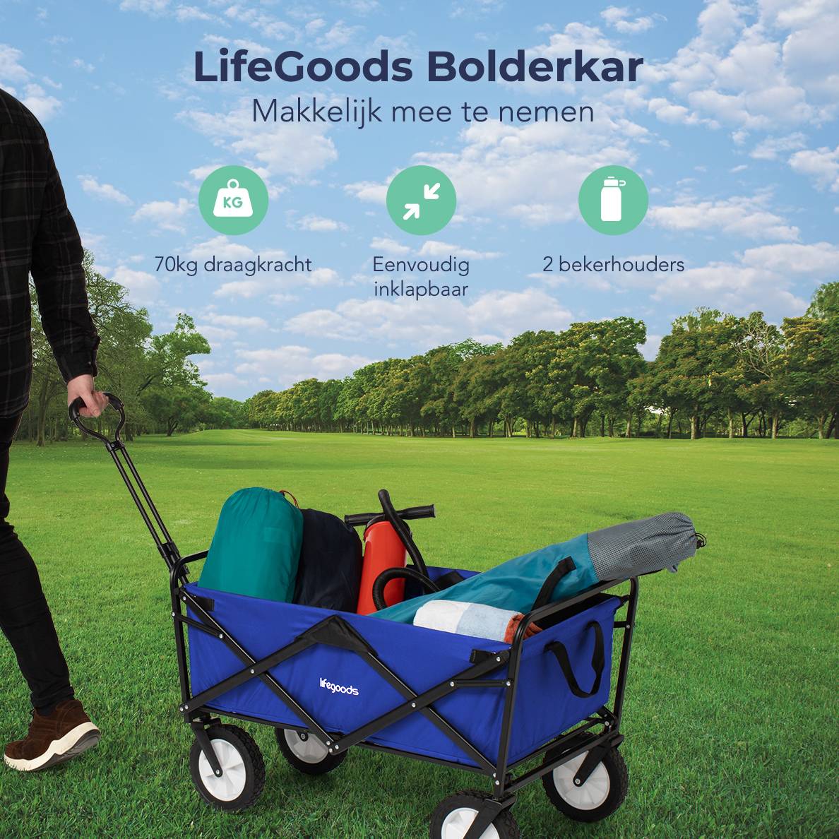 LifeGoods 70KG bolderkar 94L - Blue