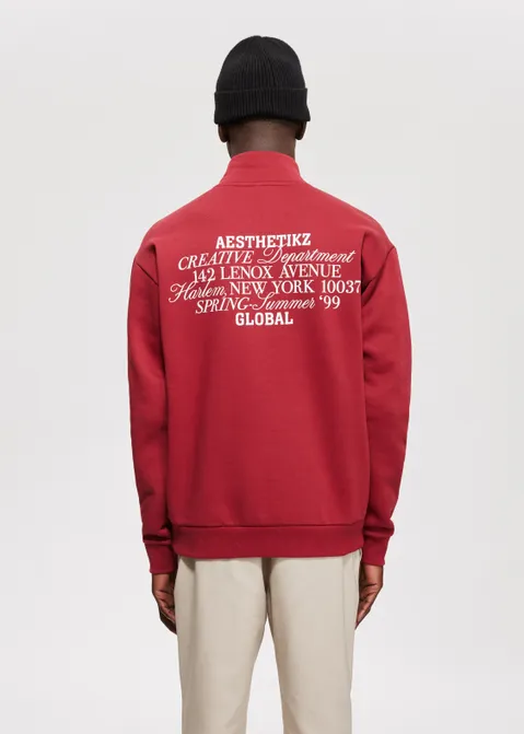 Half zip sweater met tekst rood (ROO.D)