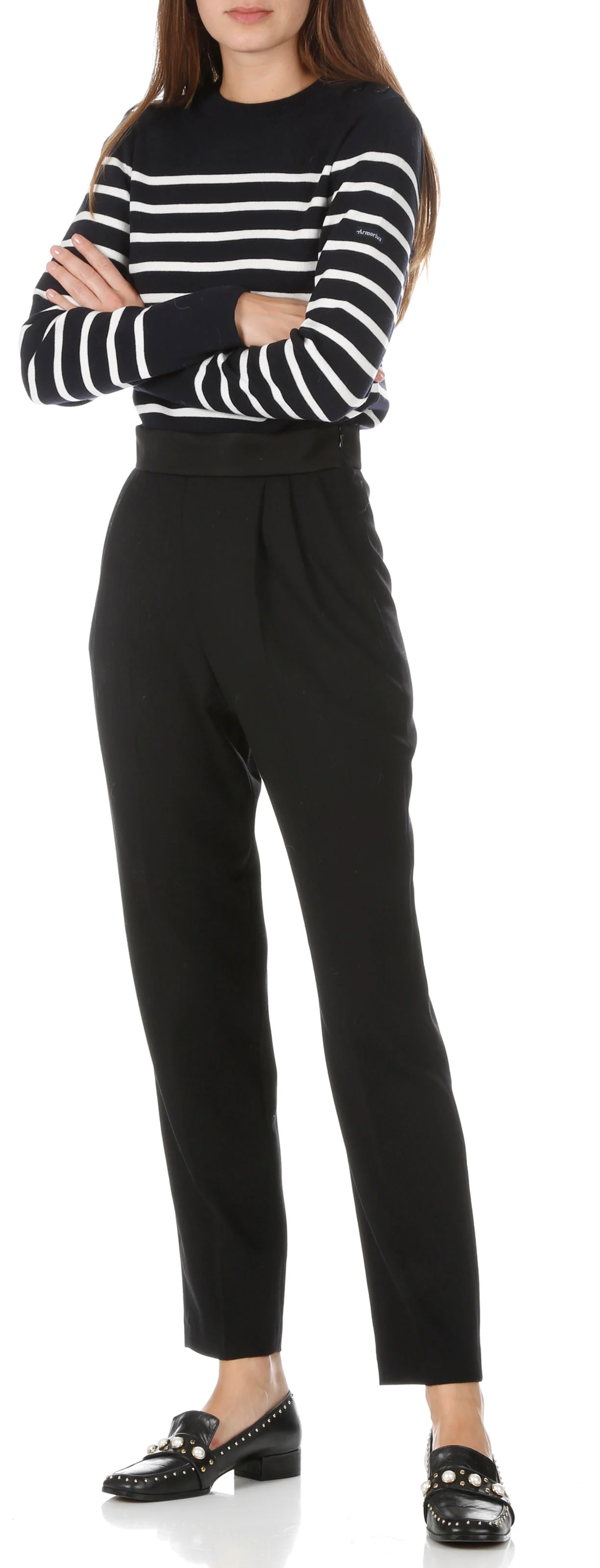 BRIAC - Pull col rond rayé en laine | Bleu
