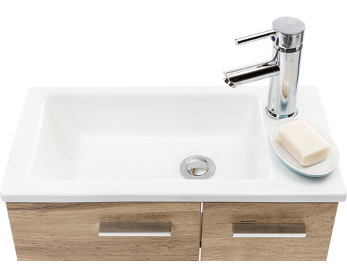 Badkamermeubelset van Möbelpartner Matteo, BxHxD 50 x 60 x 25 cm, frontkleur eiken naturel, met witte keramische wastafel