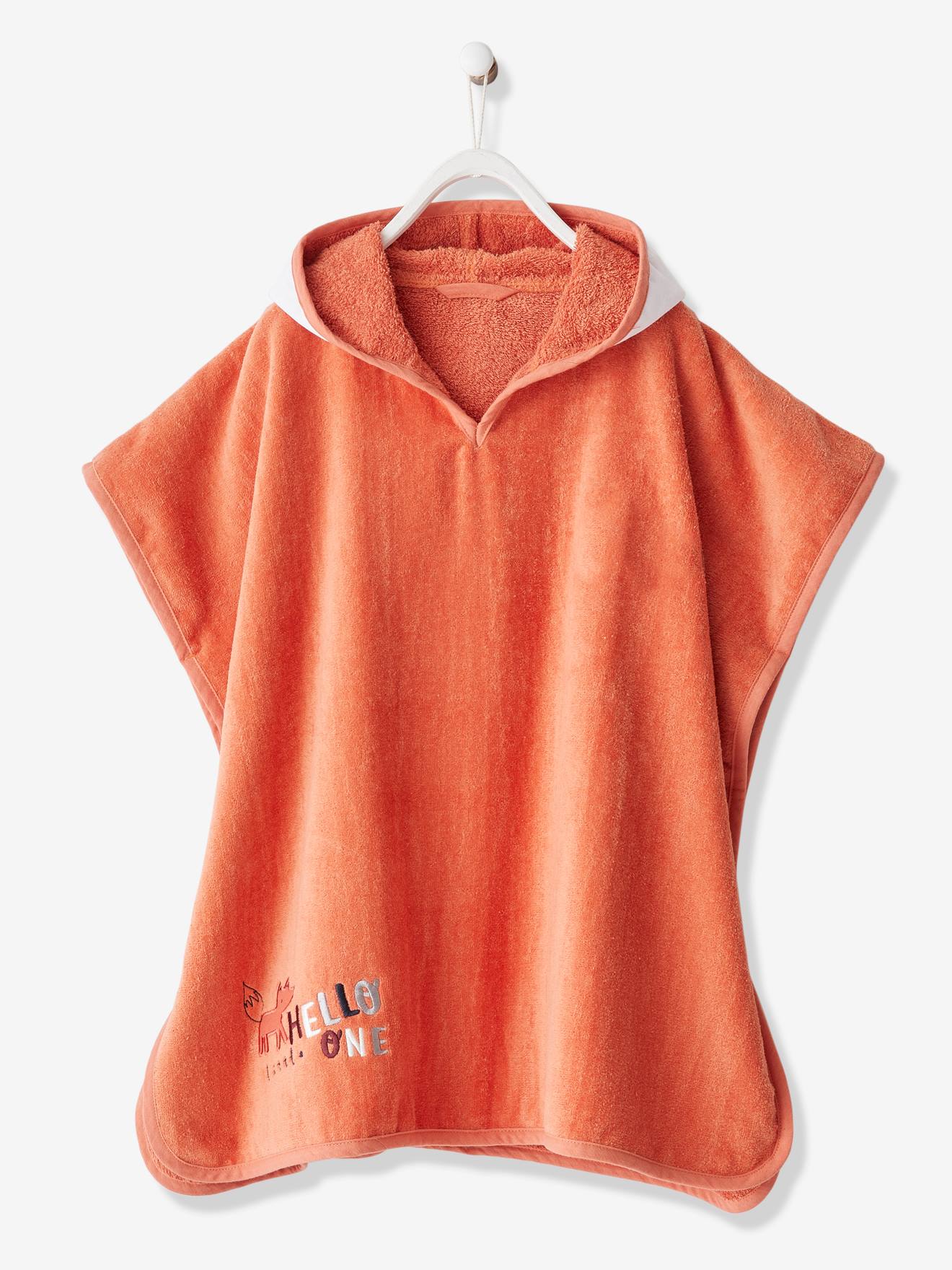 Poncho de banho personalizável, raposa laranja tamanho médio, liso com estampas.