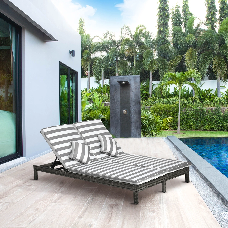 Outsunny Polyrattan Gartenliege für 2 Personen grau, weiß