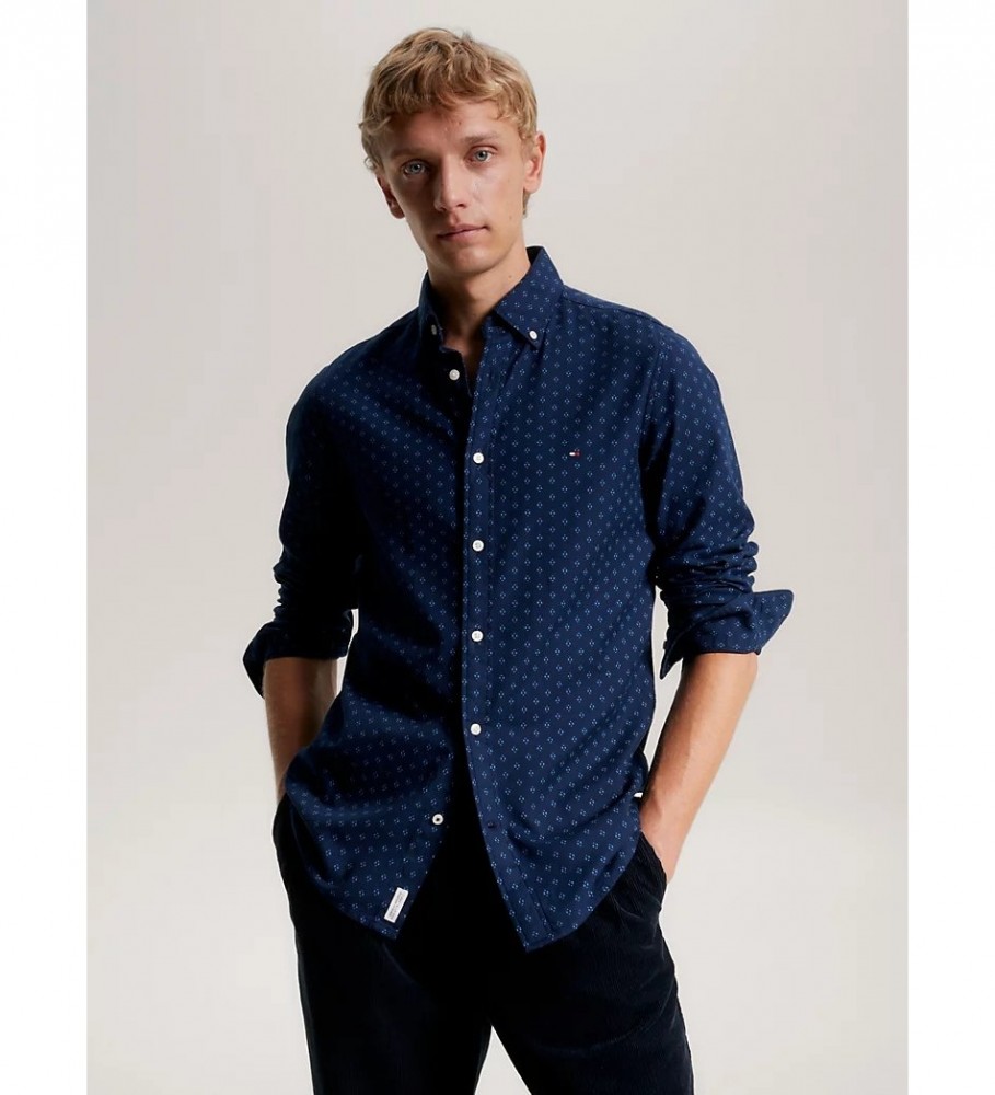 Camisa Tommy Hilfiger Slim Fit em sarja de algodão azul-marinho