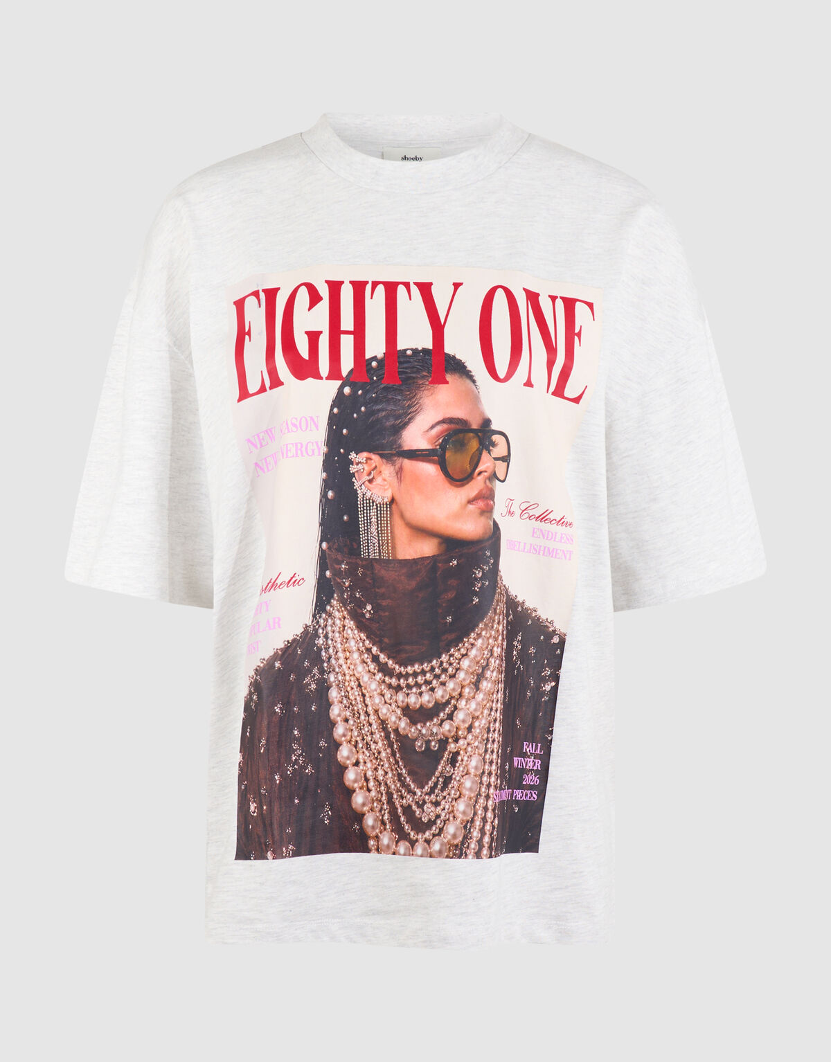 Oversized Magazine Artwork T-shirt Lichtgrijs