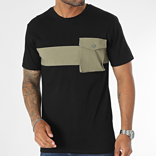 Tee Shirt Poche Noir Vert Kaki