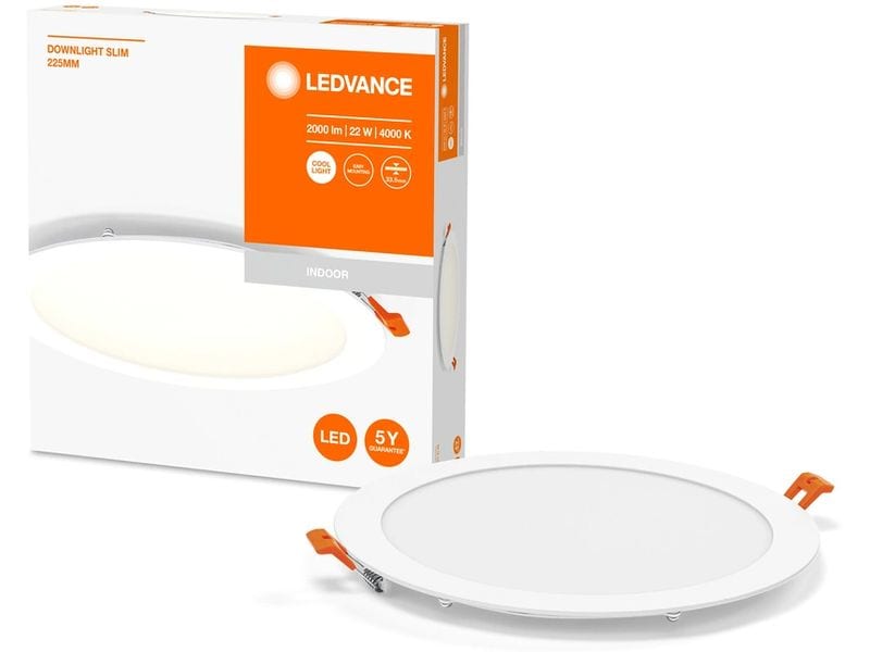 Ledvance Einbauleuchte Downlight ultra slim, Ø 22.5 cm, 22W Leuchte zum Einbauen