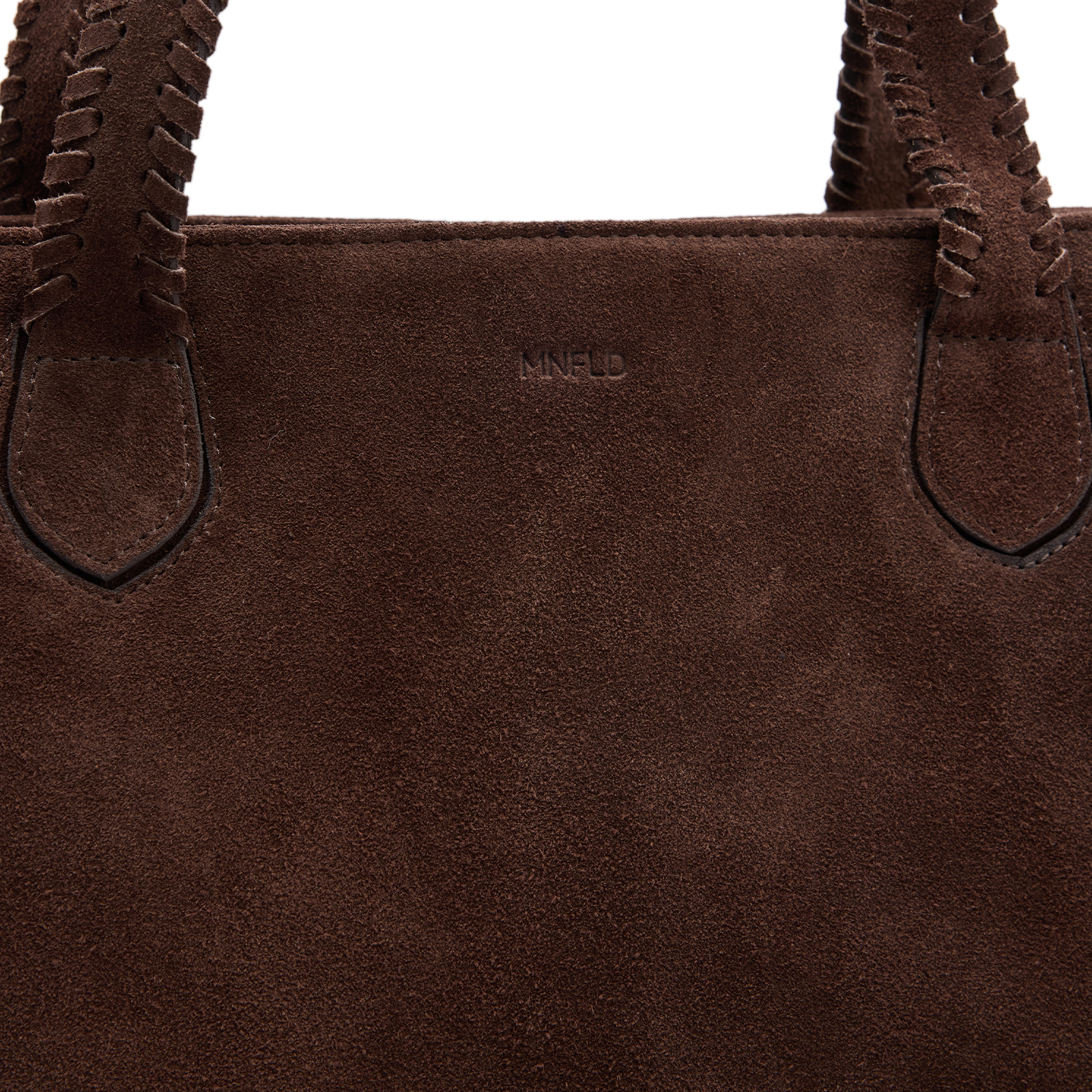 Donkerbruine suède shopper met gevlochten details