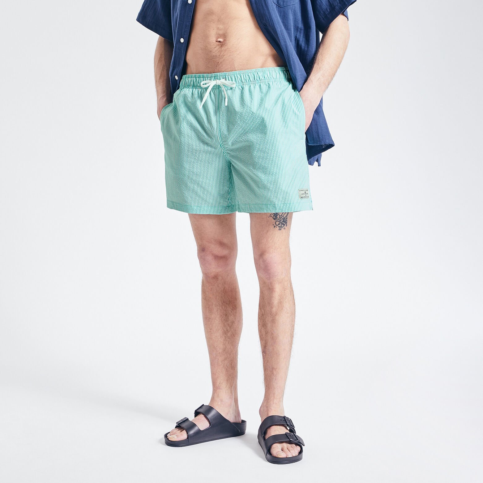 Maillot de bain rayure seersucker Bleu turquoise