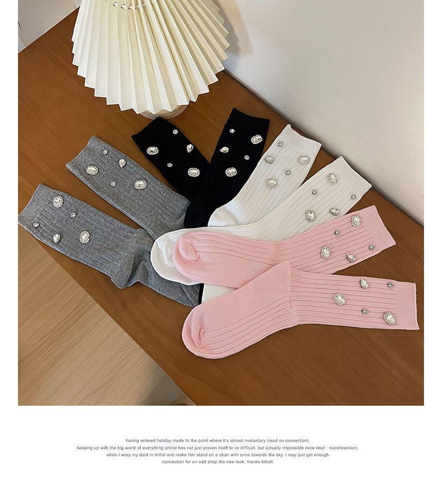 FlorSwallow - Effen geribbelde sokken met strass-steentjes