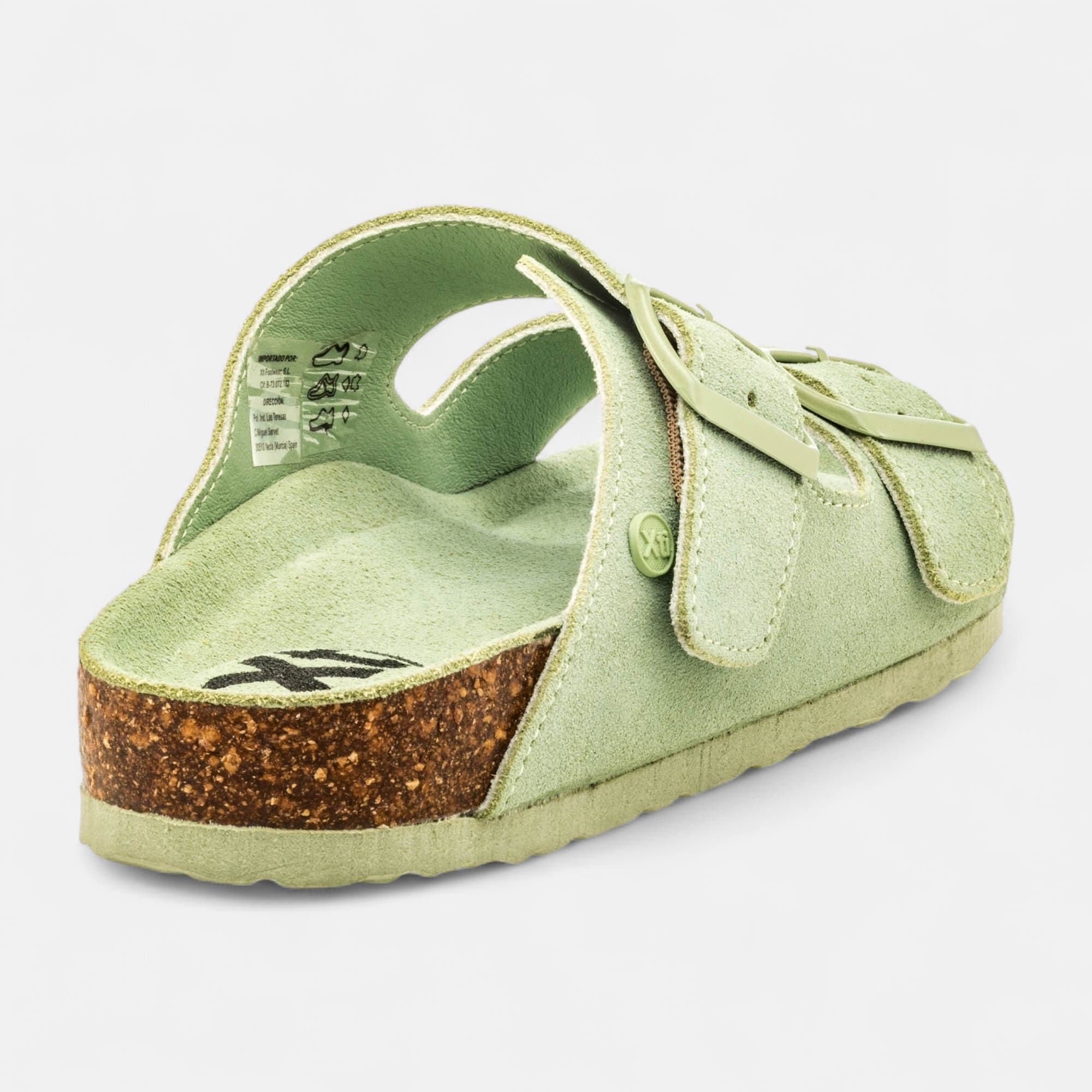 Mules semelle liège Femme en cuir vert clair