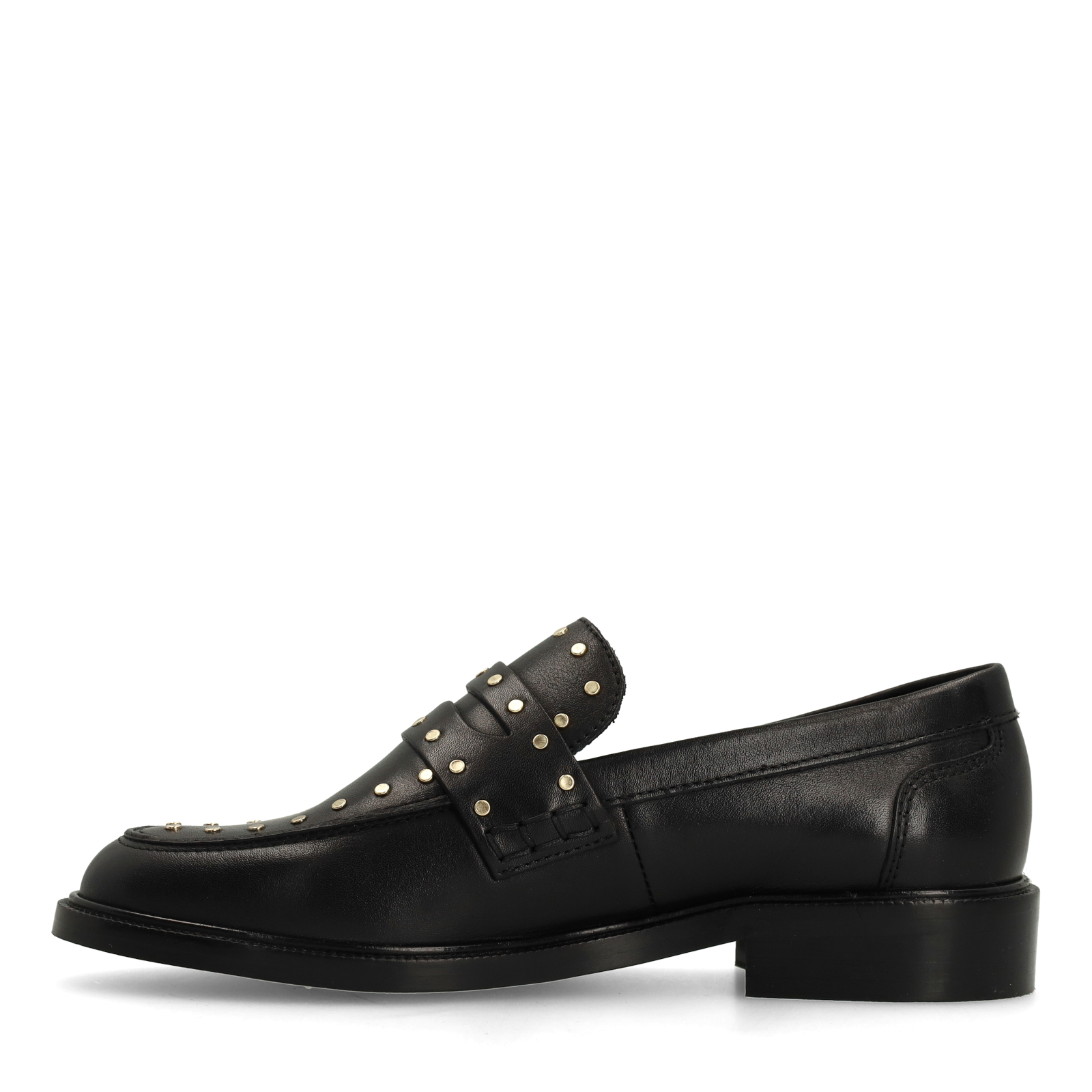 Zwarte leren loafers met goudkleurige studs