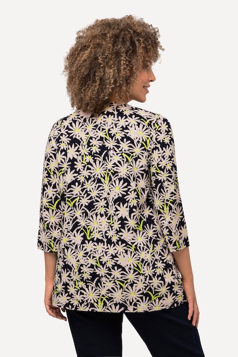 Shirt, Blüten, Ziernähte , A-Linie, Rundhals, 3/4-Arm