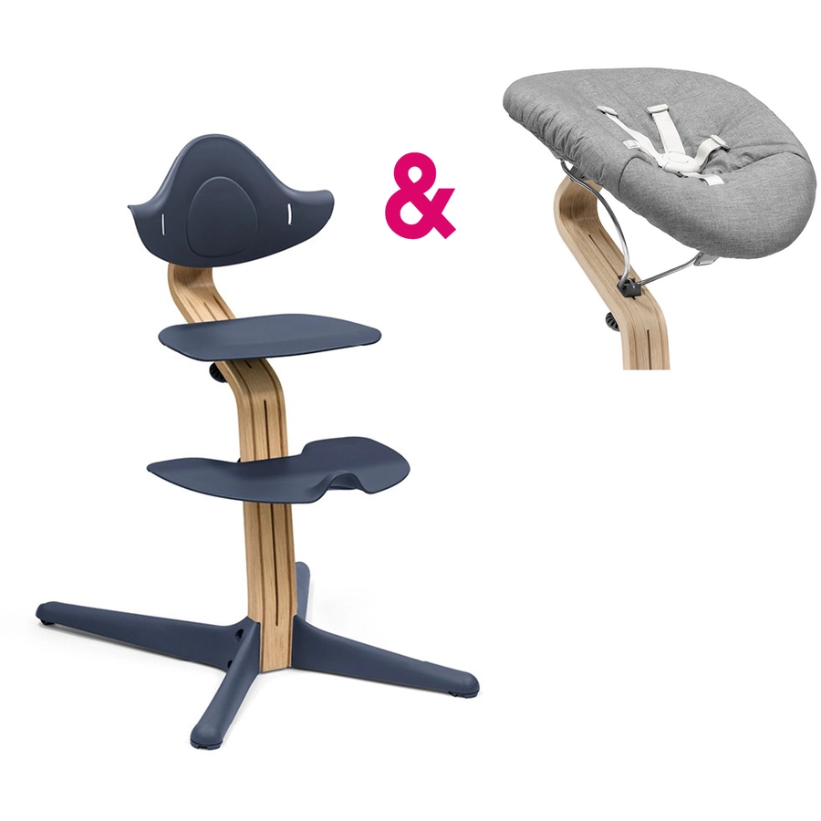 STOKKE® Nomi® Hochstuhl Eiche natur  navy inkl. Newborn Set grau  grau pink