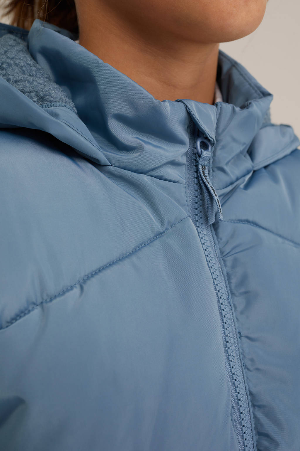 WE Fashion gewatteerde winterjas lichtblauw
