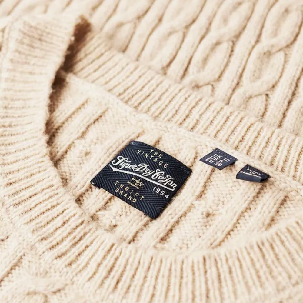 Superdry Pull Beige Femme Superdry Premium Cable Crew