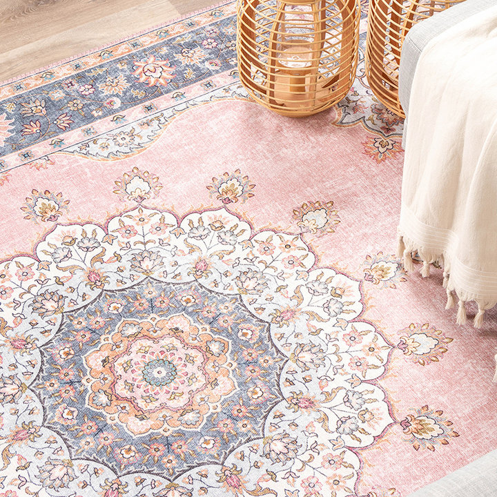 Vintage vloerkleed - Lily Medaillon Roze | Lekker fleurig