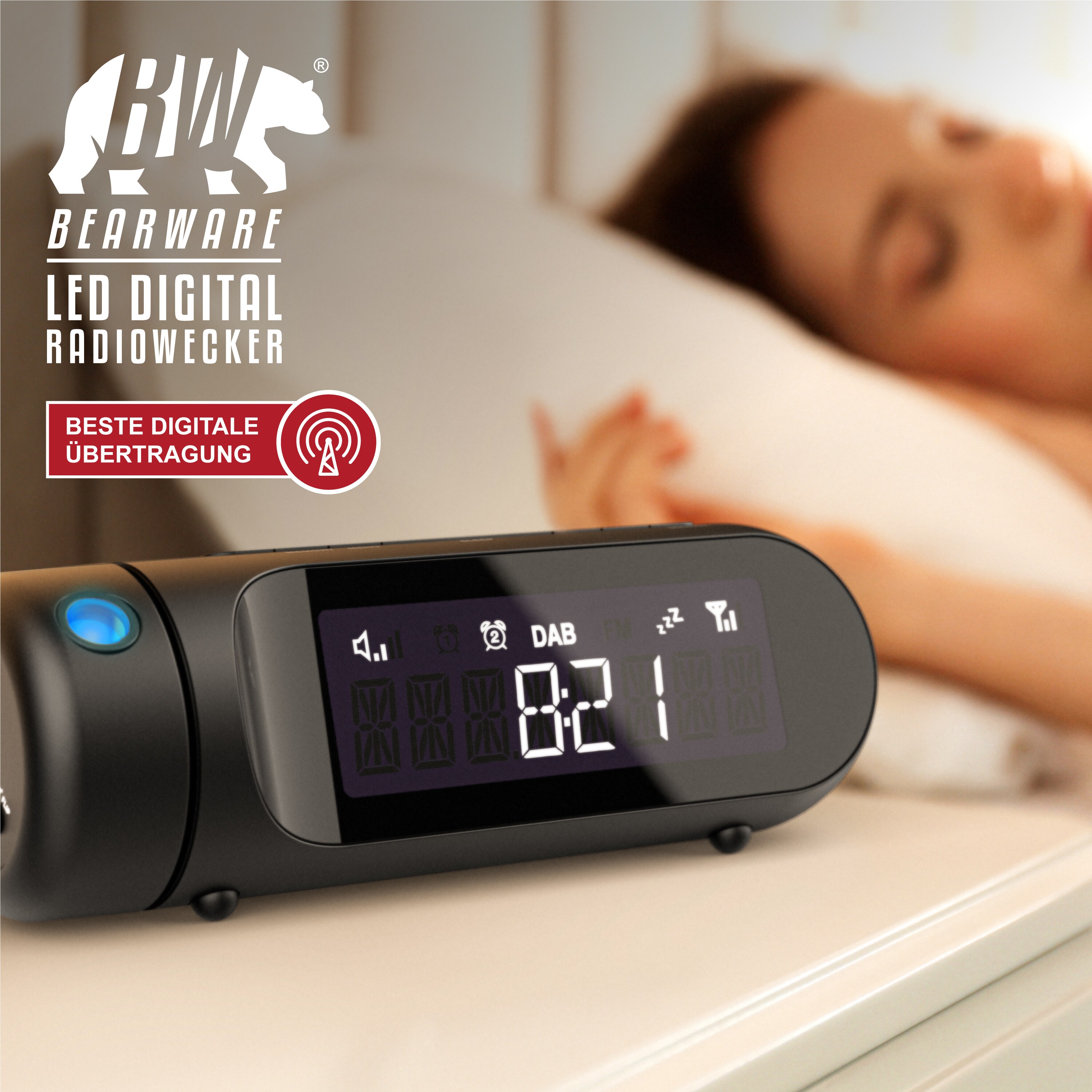 BEARWARE DAB+ Radiowecker mit Projektion - Küchenradio digital - FM und DAB/DAB + Radio mit je 20 Speicherplätzen - 16 Lautstärkestufen - Wecker