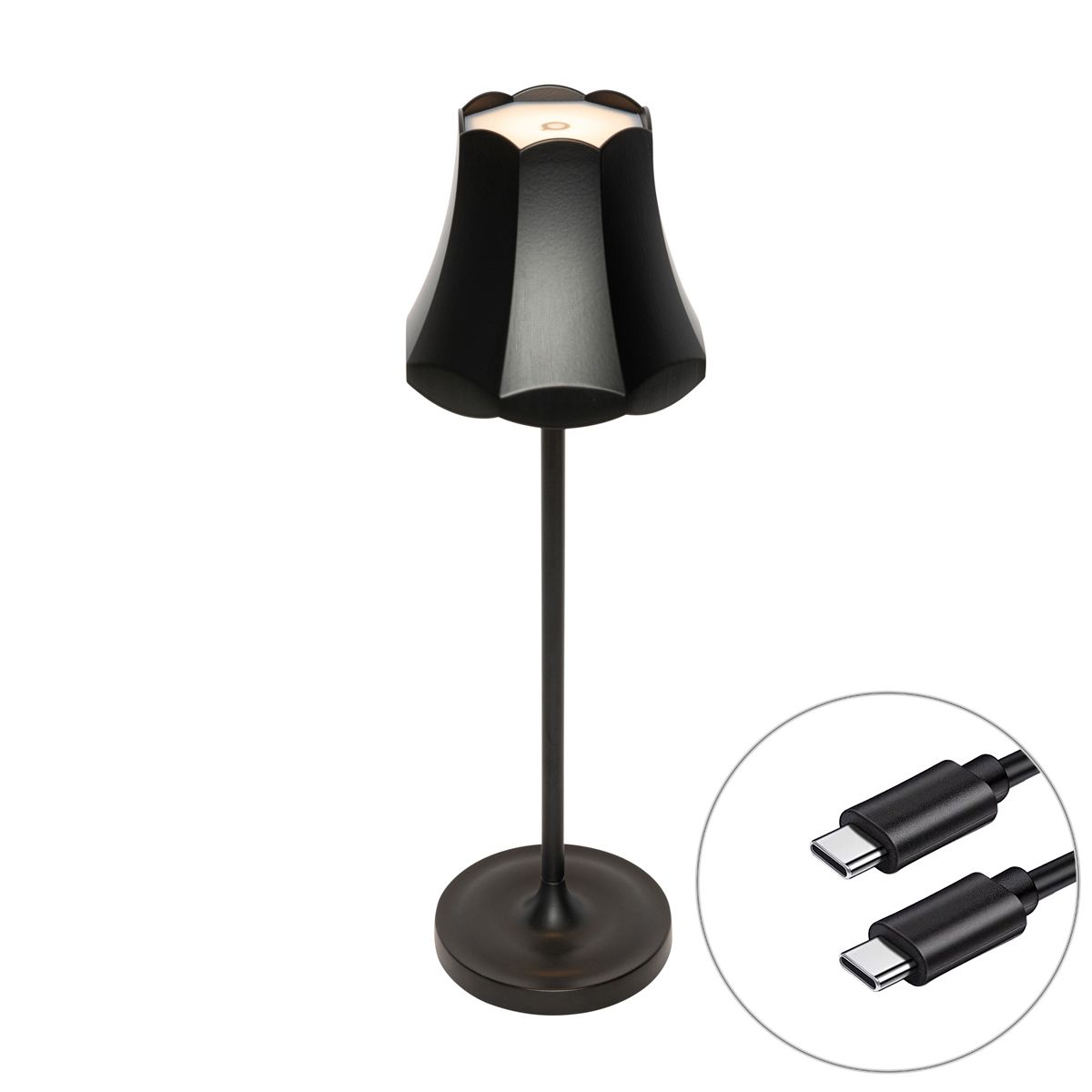 Retro tafellamp zwart oplaadbaar IP44 - Granny