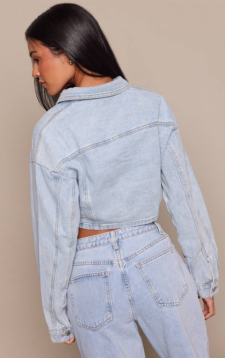 Bleu Clair Veste En Jean Courte À Manches Ballon Grande Taille