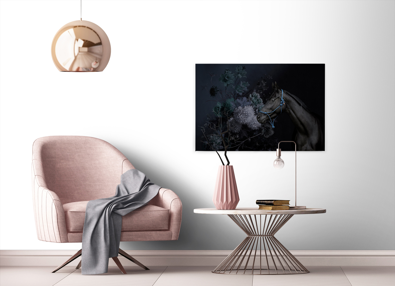 Leinwandbild PFERD - schwarz-blau - 90x60 cm