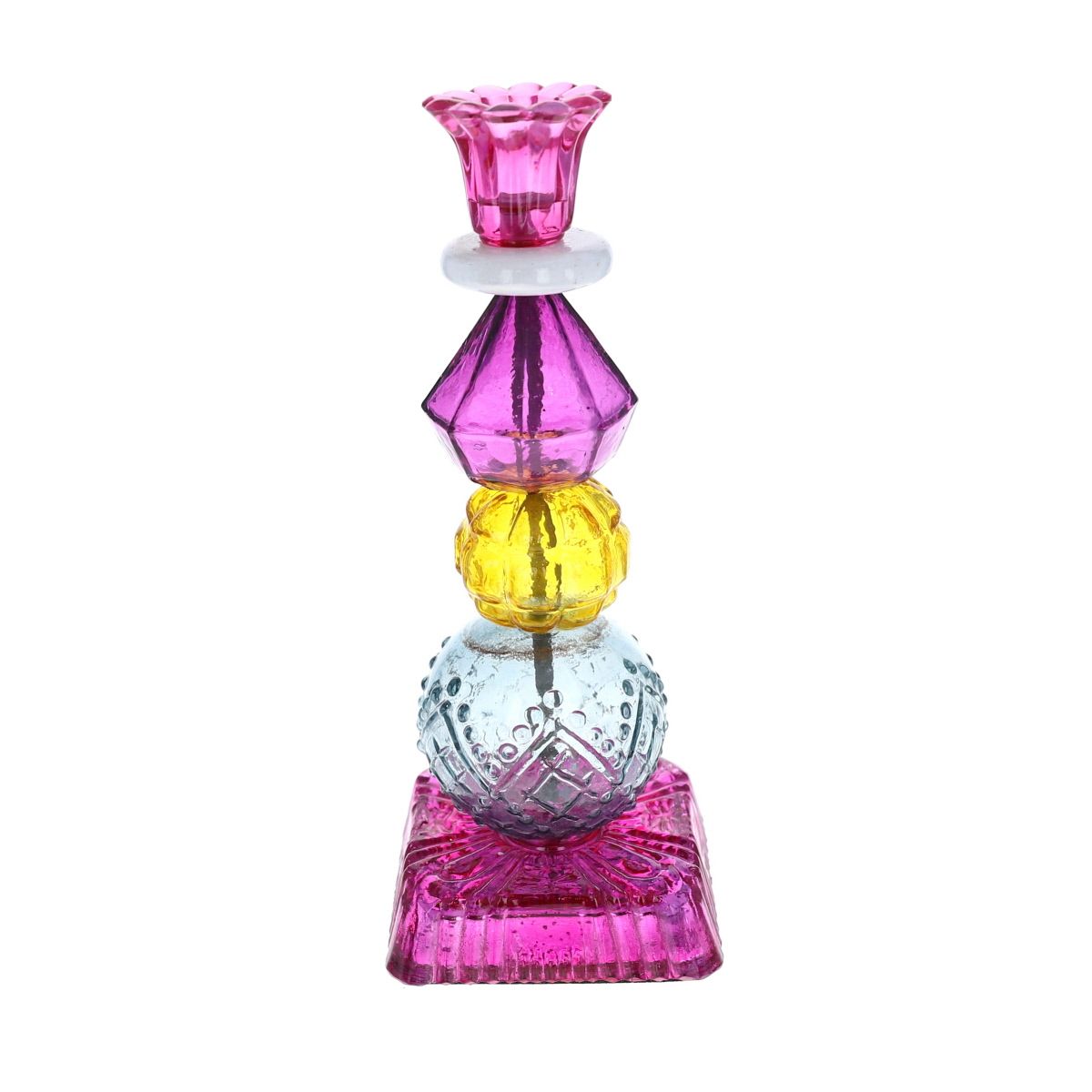 Bougeoir haut en verre multicolore rose Pondie Chérie